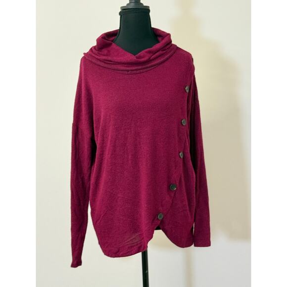 Retrology Burgundy Pullover with Cowl Neck and Button Detail - Picture 1 of 3